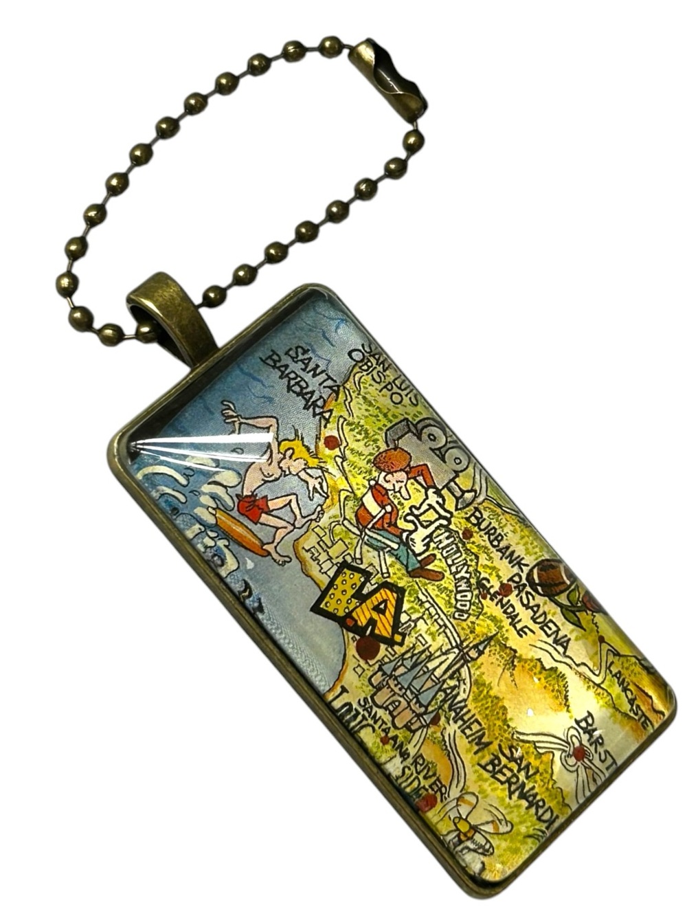 Vintage Los Angeles California Map Keychain Pendant Charm Souvenir Bag Charm